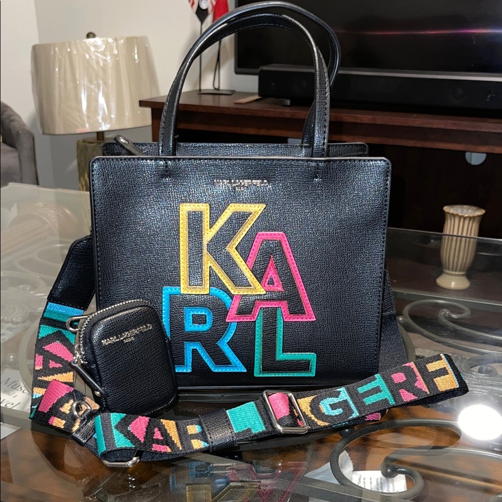 Karl Lagerfeld Black Tote with Colorful Lettering SOLD - Picture 1 of 8